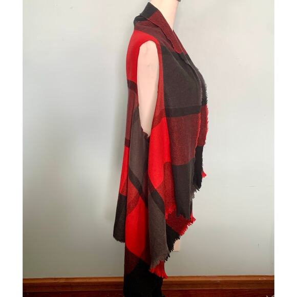 Seven Islands Red Buffalo Plaid Open Front Vest One Plus Size - Picture 5 of 7